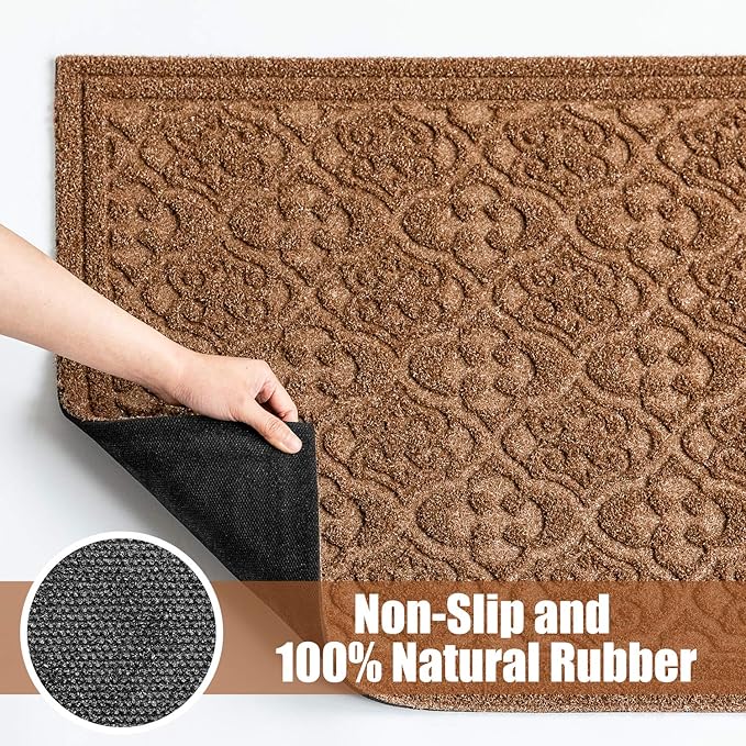 Outdoor Door Mat for Front Door 36 x 59 inch Welcome Debris Mud Trapper Outside Rubber Floor Mat Rug Large Extra Thick Textured Outdoor Mat for Entryway Frontgate Waterproof Brown