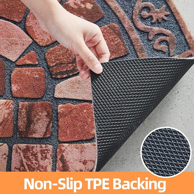 Half Circle Door Mat Outdoor, Front Door Rug Indoor Outside Entrance, Absorbent Heavy Duty Doormat Non Slip Backing, Half Round Rug for Entryway, 24x36, Brick Print