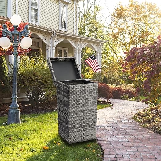 VINGLI 27 Gallon Trash Can, Dustbin with Convenient Lid for Patio, Garden, Yard, Outdoor Kitchen (Grey with Gradient)