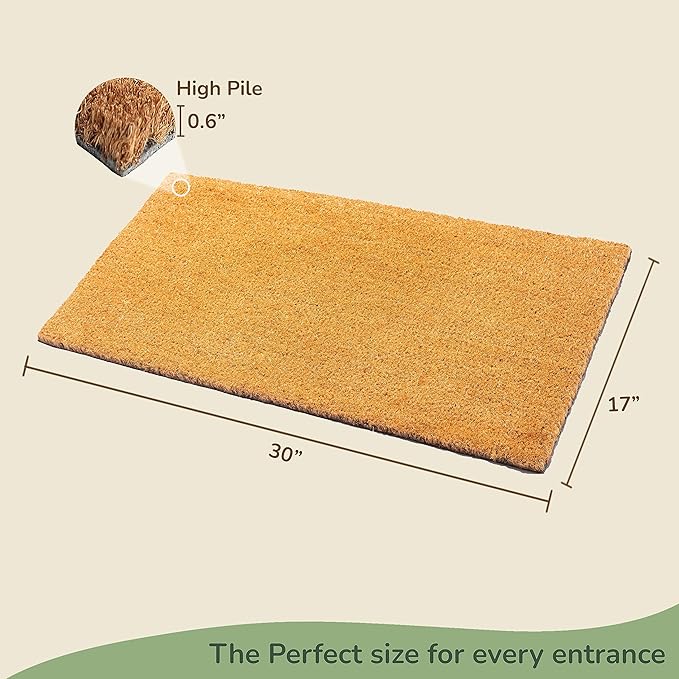 Welcome Natural Coir Doormats Pack of 2, Non-Slip PVC Backing, Indoor Outdoor Use for Home, Office, Patio & Entryway Decor, Beige, 30"x17"