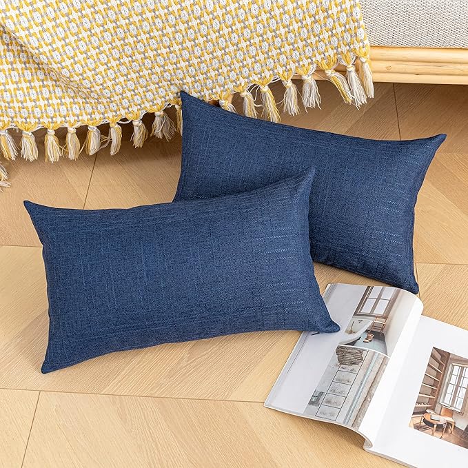 Kevin Textile Outdoor Waterproof Lumbar Pillow Covers 14x24 Inch Pack of 2 Checkered Decorative Rectangle Cushion Throw Pillowcases Shell for Patio Tent Garden Couch Bed Sofa Blue