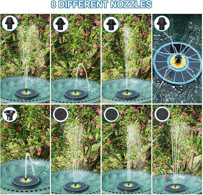Yzert Solar Fountain for Bird Bath, 3.5W Upgraded Solar Bird Bath Fountain with 4 Fixed Pipes 7 Nozzles No Battery, Solar Fountain Pump for Bird Bath Small Ponds Pool Outdoor(Blue)