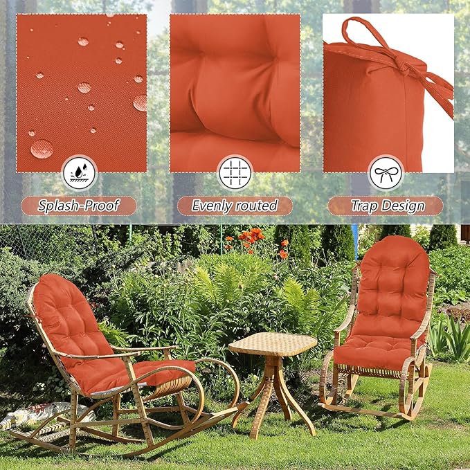 Geelin 2 Pcs Adirondack Chair Cushion High Back Patio Rocking Chair Cushion 44 x 19 x 4 Inch Tufted Weather Resistant Fade Resistant Seat for Patio Rocking Seat