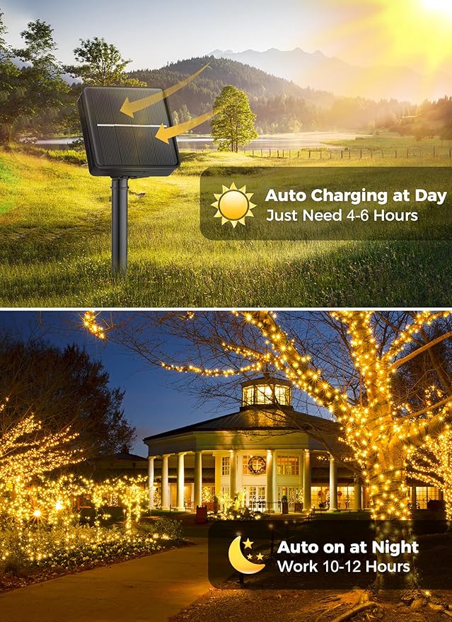 Minetom Solar String Lights for Outside, 4 Pack Total 160FT 400 LED Solar Christmas Lights Outdoor with 8 Modes, Solar Lights Outdoor Waterproof, Christmas String Light for Tree House, Warm White