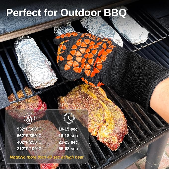 East Oak BBQ Gloves, 1472℉ Heat Resistant Gloves, Silicone Non-Slip Grill Gloves for Smoker, Barbecue, Red