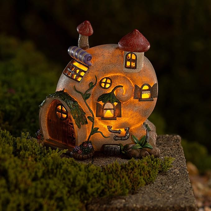VP Home Snail Shell Fairy Cottage Solar Light for Home and Outdoor Decor, Snail Shell Solar Powered Flickering LED Garden Light Cottage Backyard Decoration Lawn Ornament