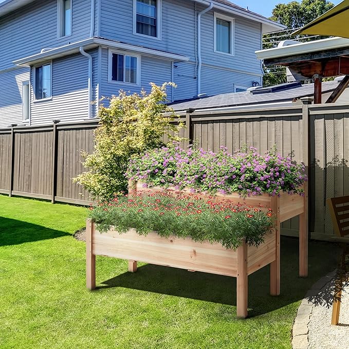 Yaheetech 47x41x30in Wooden Raised Garden Bed Horticulture 2 Tiers Elevated Planter Grow Box for Herb with Legs & Drainage Holes, 2pcs