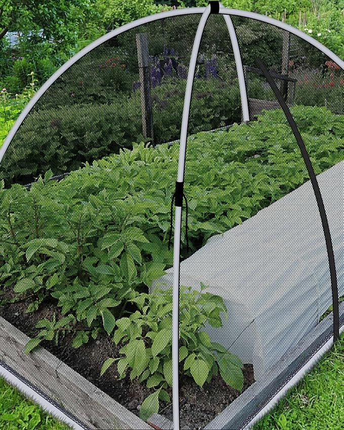 5 * 7ft Pond Cover Dome,Garden Pond Net Pond Mesh Tent with Ropes, Stakes and Fiberglass Poles, Pond and Garden Cover Protective Tent Dome Netting for Pond Pool and Garden