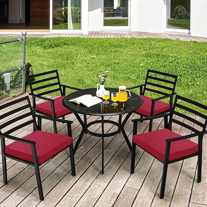 Outdoor Chair Cushions 18.5x16 Inch Waterproof Patio Chair Cushions with Tie 5 Year Color Fastness Thick Outdoor Seat Cushion for Patio Furniture Burgundy Set of 4