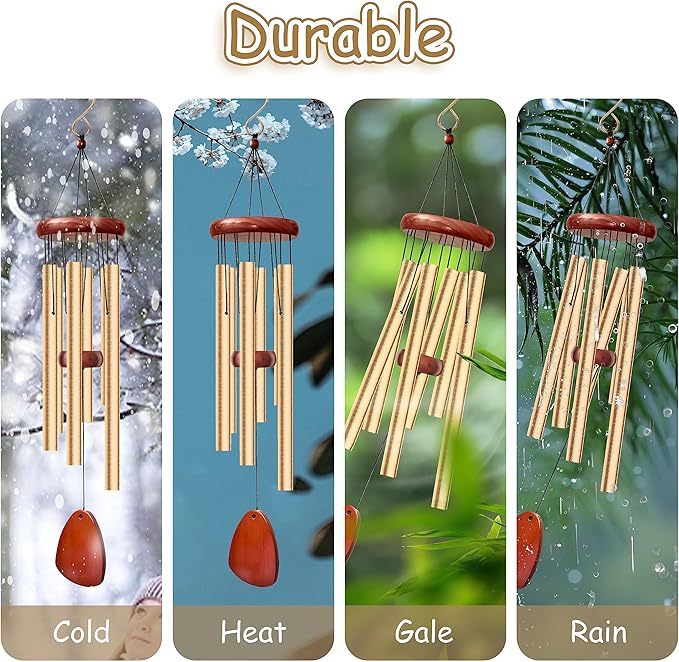 28" Wind Chimes for Outside. Deep Tone Lovely Wind Chimes with 6 Aluminum Tubes Courtyard Decoration. Windchimes Outdoor Create an Enjoyable Atmosphere & Give Mom a Gift（Gold）