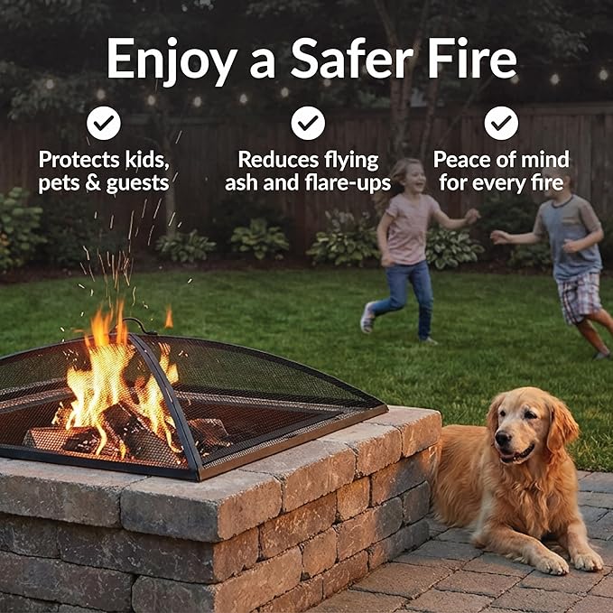 Sunnydaze Square Fire Pit Spark Screen - Outdoor Fire Pit Screen with Handle - Heavy-Duty Steel Metal Mesh - 30" Square