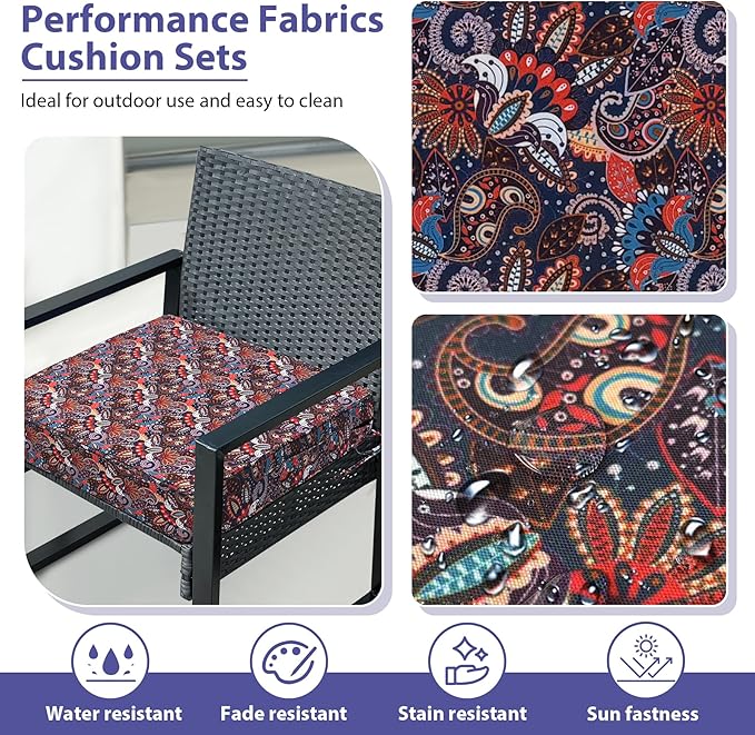Outdoor Chair Cushions Set of 4,Waterproof Outdoor Seat Cushions for Patio Furniture,Patio Chair Cushion with Handle and Ties, Out Door Chair Pads,18.5" x 16" x 3", Artistic Floral