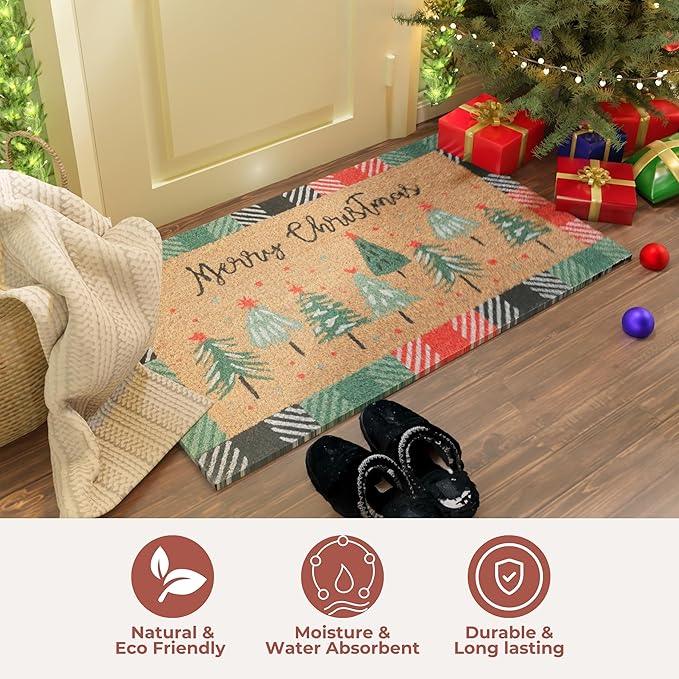 Folkulture Christmas Door Mat Outdoor, Eco Friendly Christmas Door Mats for Front Door, 28 X 16 Inch Welcome Matt or Doormat for Home Entrance, Durable & Anti Slip Coir Door Mats - Merry Christmas
