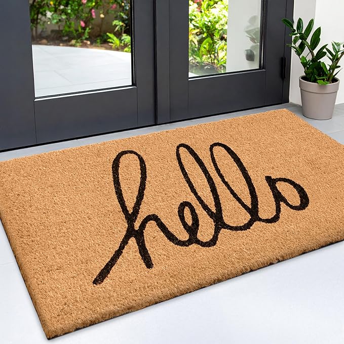 Extra Large Coir Door Mat 3x5 Ft – “Hello” Front Door Mat – Heavy Duty Natural Coconut Fiber Outdoor Entryway Rug, Non-Slip Backing