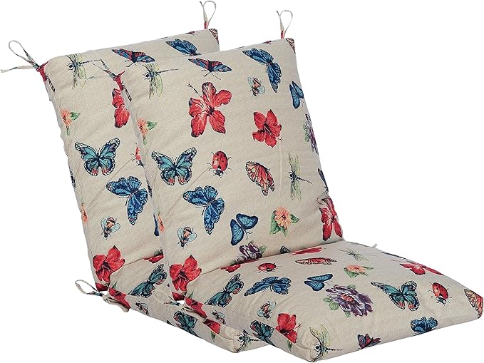 Set of 2 Outdoor Dining Chair Cushions, Patio Seating Cushions, 38x18x4.5 inch, for Garden Patio Furniture (Butterfly)