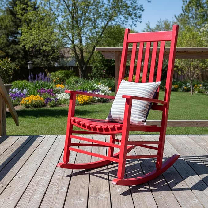 Shine Company Vermont Porch Rocker, High Back Wood Rocking Chair, Chili Pepper