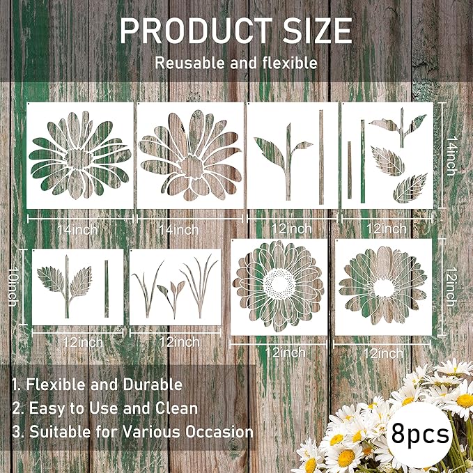 Keluna Large Flower Stencils for Painting - Sunflower Daisy Flower Stencils for Painting on Wood Fence Garden