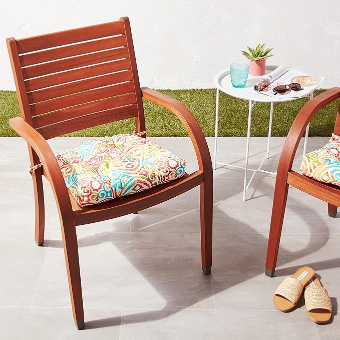 Pillow Perfect Outdoor/Indoor Corinthian Dapple Chair Pads, 15.5" x 16", Blue, 2 Pack