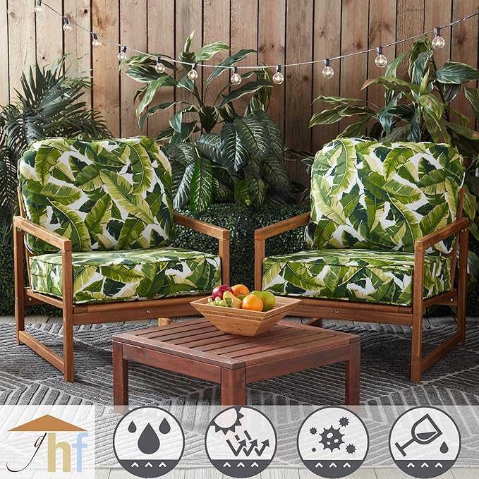 Greendale Home Fashions Outdoor Reversible 2-Piece Deep Seat Cushion Set, Tropical White