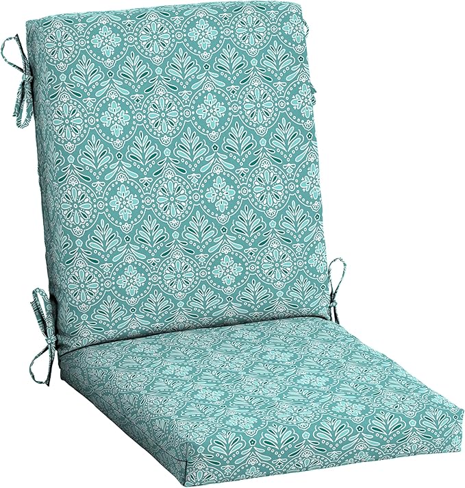 Arden Outdoor Patio Dining Chair Cushion, 20x44, Rain-Proof Seat Pad, Fade-Resistant Outdoor Cushion Turquoise Daphne Medallion