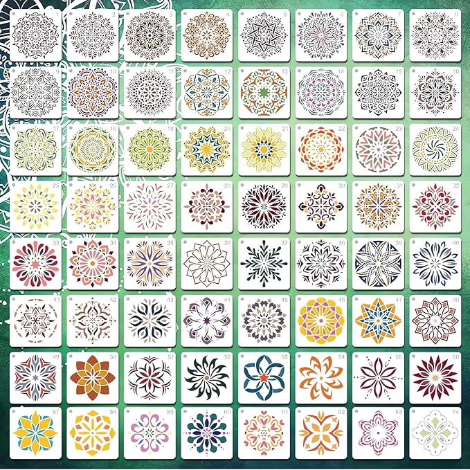 Mandala Stencils for Painting, 64PCS 4.7x4.7 Rangoli Stencils for Crafts & Home Decor