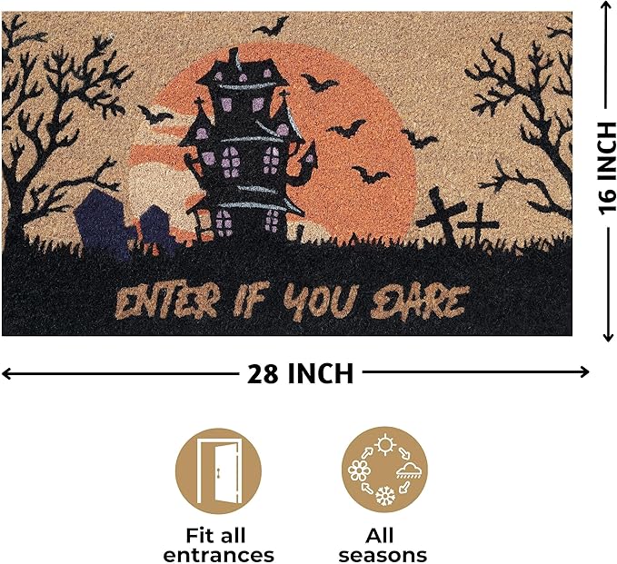 Folkulture Door Mat Outdoor | Eco Friendly Halloween Decor Door Mats for Front Door | 16" x 28" Welcome Matt or Doormat for Home Entrance | Durable & Anti Slip Coir Door Mats