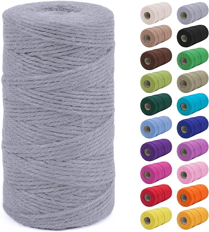 JeogYong 2mm Jute Twine String 328 Feet Natural Thick Garden Twine for Crafts, Outdoor, Gardening, Gift Wrapping, Plants, Packing Materials (Gray)