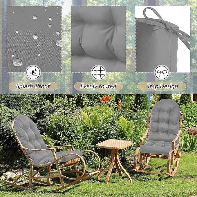 Geelin 4 Pcs Adirondack Chair Cushion High Back Patio Rocking Chair Cushion 44 x 19 x 4 Inch Tufted Weather Resistant Fade Resistant Seat for Patio Rocking Seat (Light Gray)