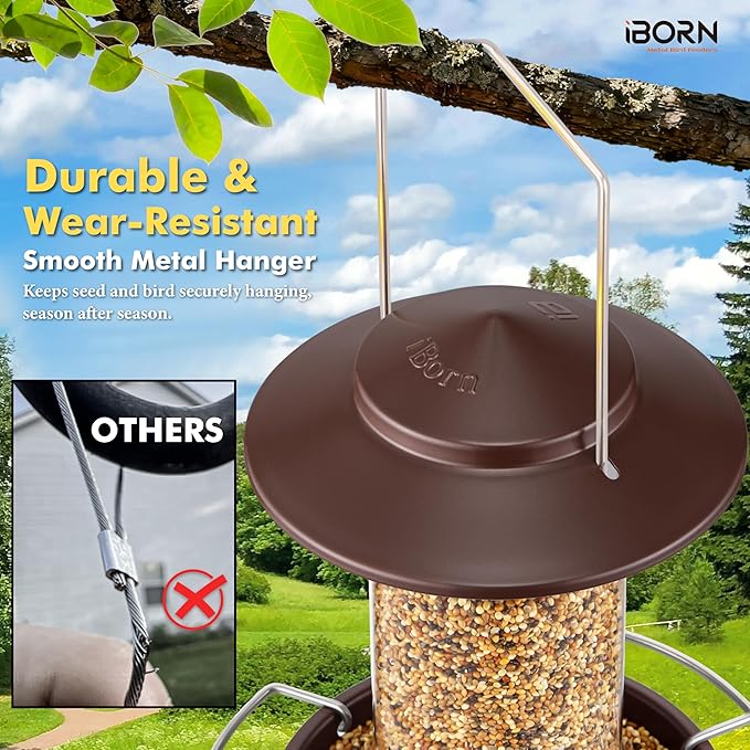 iBorn Bird Feeder Metal Squirrel Chew-Proof Bird Feeders for Outdoors Hanging for Cardinal Outside, Holds 1.5LB Seed with 3 Perchs, Bronze (Seed is not Included)