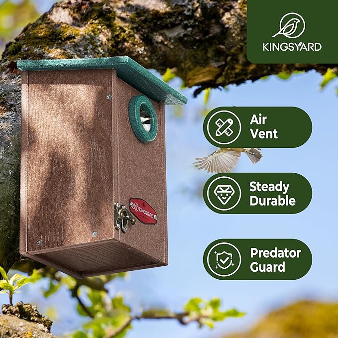 Kingsyard Recycled Plastic Bird House for Outdoors - Weatherproof Wren Bird Nesting with Predator Guard & Air Vents, Green