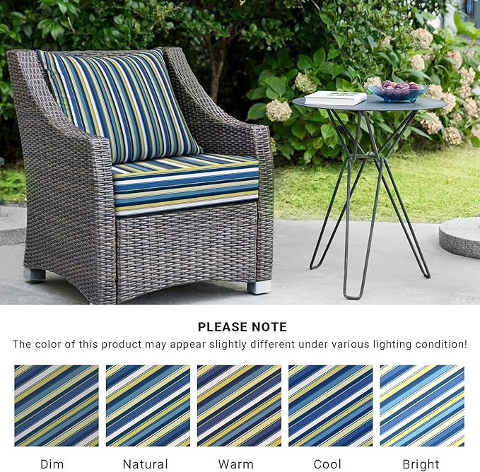 Outdoor Cushions for Patio Furniture,Outdoor Seat Cushion Set 24 x 24 x 5.75 Inch,Waterproof & Fade Resistant Outdoor Chair Cushions,Deep Patio Chair Cushion with Removable Cover,Blue Stripe