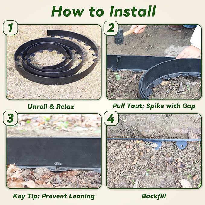 Gardzen Landscape Edging Kit, 40-Foot Long, 3-Inch Tall, No Dig Garden Edging Border for Flower Beds, Tree Rings, Pathways, Includes 40 Spikes