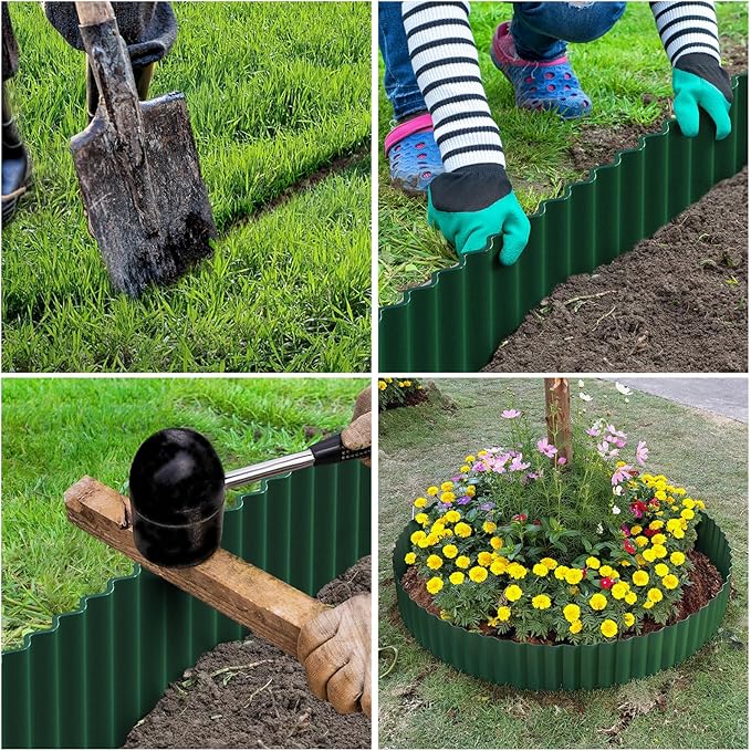Corrugated Metal Garden Edging 8" x 20Ft, Landscape Edging Border for Lawn, Flower Bed, Garden Fence, Paver Edging (Green)
