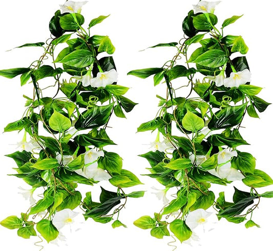 AirSun Artificial Morning Glory Flower Vines, 2pcs 15Feet Hanging Plants Silk Garland Fake Green Plant Home Garden Wall Fence Indoor Outdoor Wedding Birthday Decor