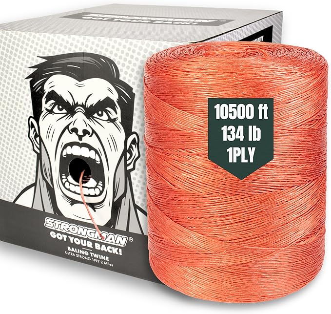 Strongman Baling Twine Roll – 1Ply, 10500 Ft, 105 LB Strength Polypropylene Rope – Won’t Tangle or Snap When Tying, Bundling, or Baling – Ideal for Farming, Gardening & Heavy-Duty Jobs