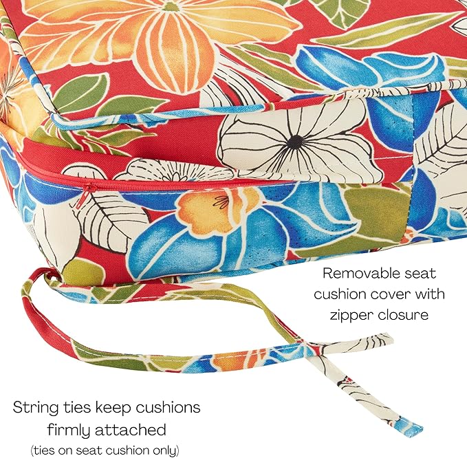 Greendale Home Fashions Outdoor Reversible 2-Piece Deep Seat Cushion Set, Aloha Crimson