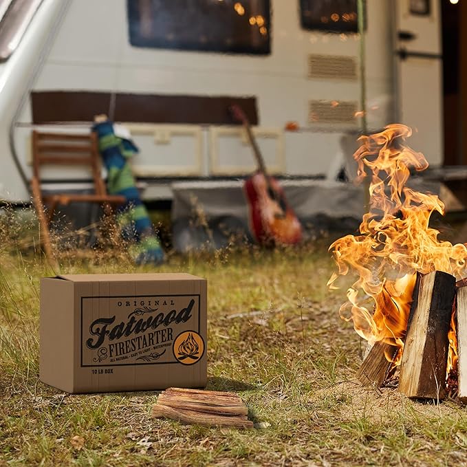 Fatwood Fire Starter Sticks 10lb Box - Indoor or Outdoor 100% All Natural Pine Fire Starters for Campfires, Fireplace, Firepit, Wood Stove, or BBQ Grill - Kindling Wood Firewood Lighter by Pure Garden