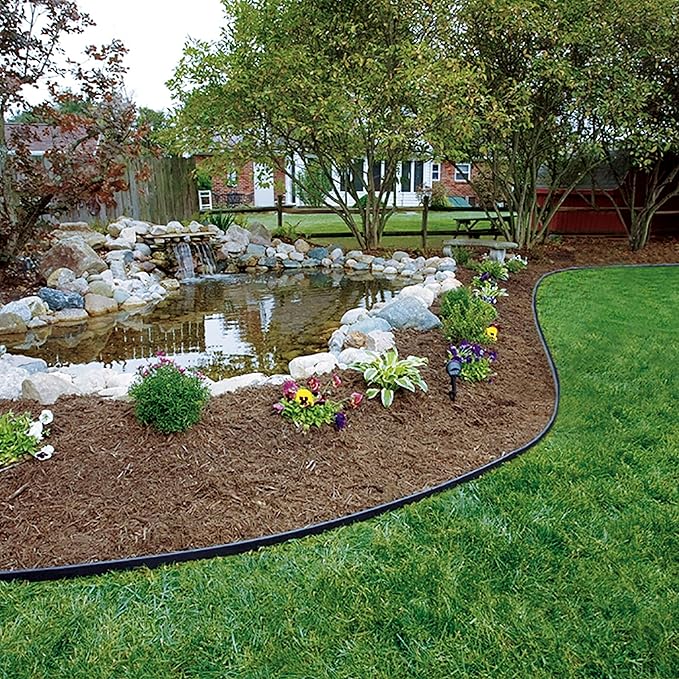 EasyFlex Pound-in Landscape Edging with Bonus Anchoring Stakes, 4.5 in. Straight Top Plastic Garden Border, 20 Foot Kit, Black, (3500-20CXX-3)