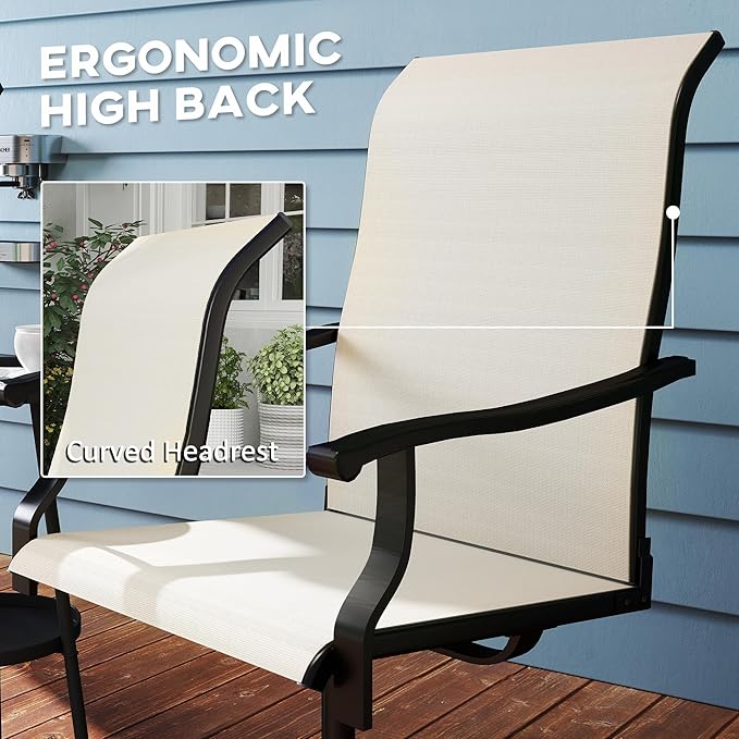 Outsunny Outdoor Patio Swivel Chairs Set of 2, High Back Patio Dining Chairs with All-Weather Mesh Fabric and Metal Frame for Backyard, Lawn, Porch or Garden, Beige