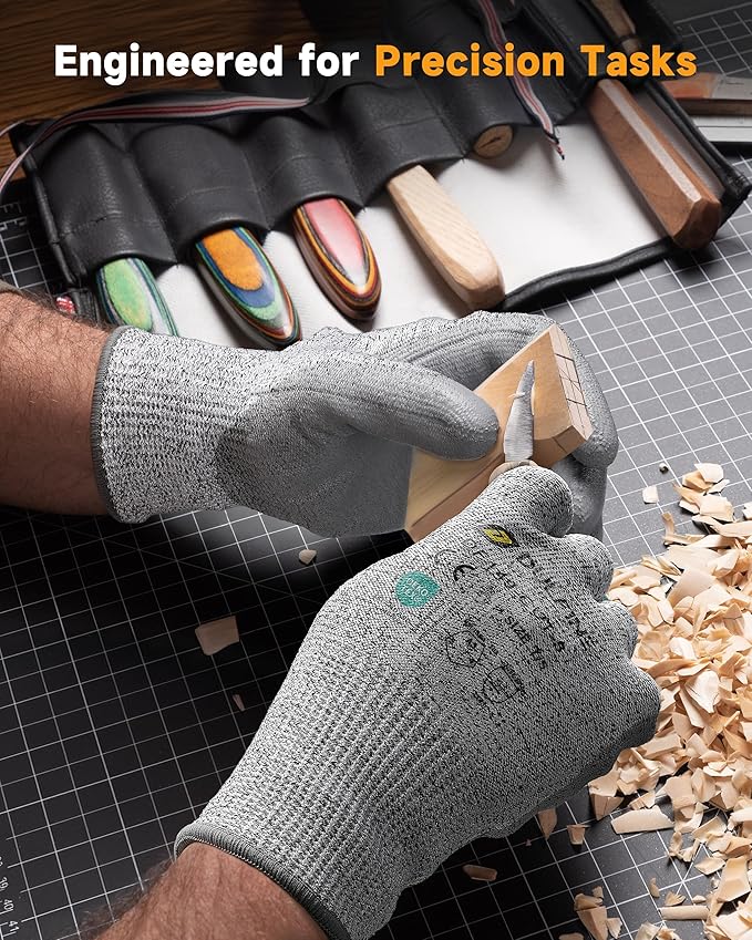 DULFINE ANSI A3 Cut Resistant Work Gloves for Men, 6 Pairs Pack PU Coated,Ideal for Wood working, Glass Cutting, Construction, Cargo Handling, Car Repair(Large)