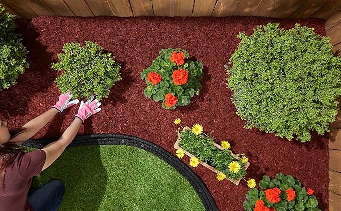 Rubberific Premium Shredded Rubber Mulch for Gardens, Lawns, and Landscaping | Long Lasting Color | Looks Like Natural Wood Mulch (37.5 CU. CT. - 675 LBS, Red)