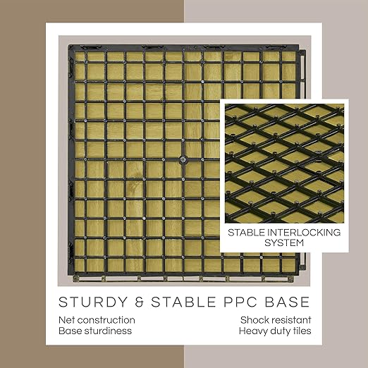 10 Pcs Deck Tiles, Patio Flooring - Outdoor Waterproof Acacia Wood Tiles for All Weather Use - Balcony, Backyard, Indoor & Outdoor (SweetGrass, 10 Square Ft)