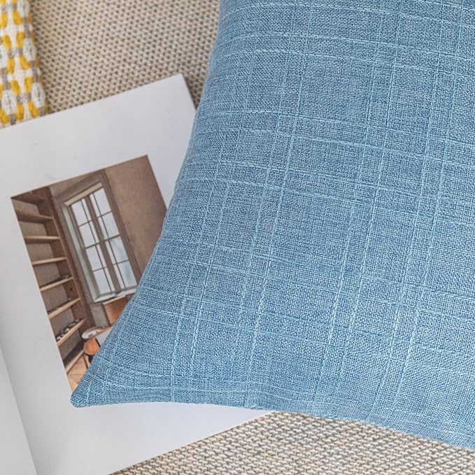 Kevin Textile Pack of 2 Decorative Outdoor Waterproof Checkered Pillow Covers Garden Cushion Sham Throw Pillowcase Shell for Patio Tent Couch 24x24 Inch Light Blue