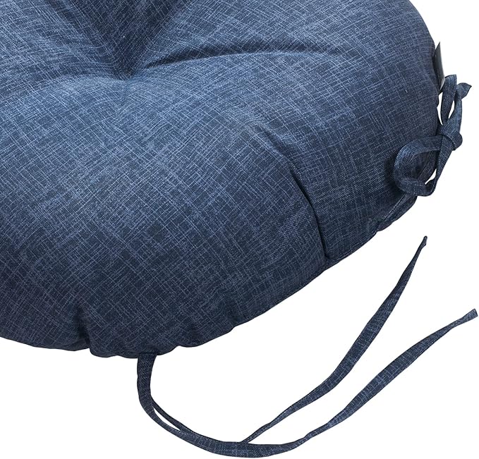 Magpie Fabrics Outdoor Round Bistro Seat Cushions with Ties, 15"x15"x4" Set of 2, Tufted Waterproof Barstool Chair Pads for Patio Home Garden Office, Navy Textured