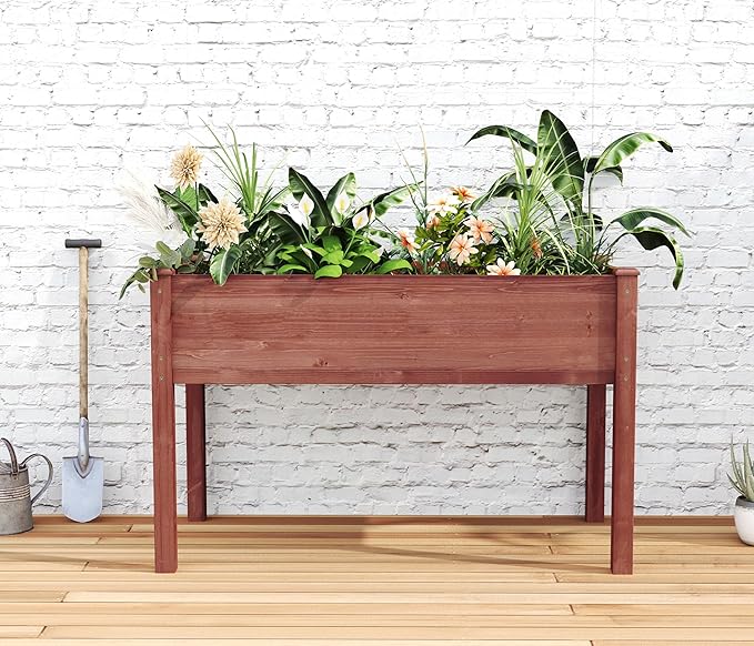 Raised Garden Bed with Legs (48x24x30''), Solid Wood Elevated Planter Box for Outdoor