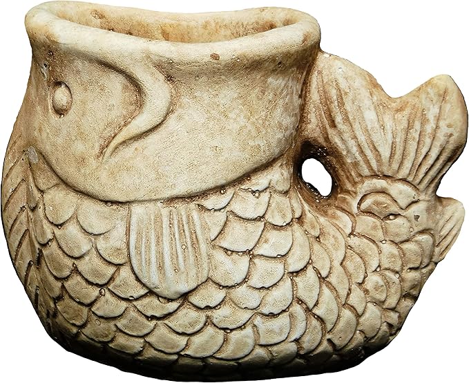 Classic Home and Garden Cement Buddies Animal Planter - Cute Desk Decoration - UV Coated Animal Vase w/Removable Drain Plug - Succulent Planter for Indoor/Outdoor Use (Largemouth Bass, Sand, Small)