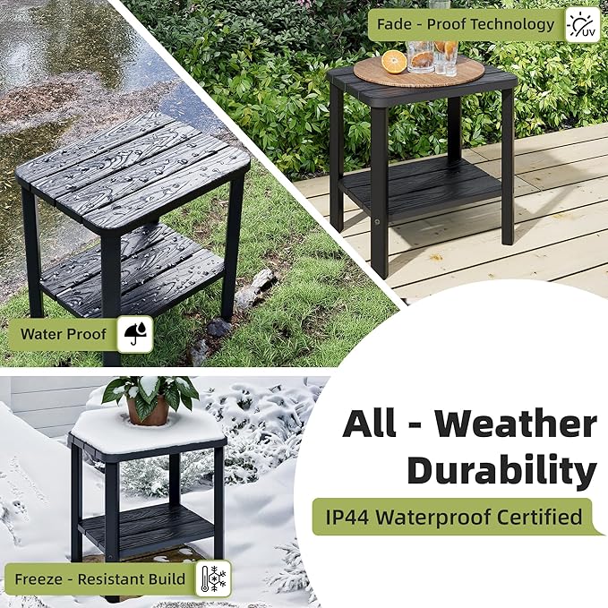 NUNU LAB Outdoor Chaise Lounge Chair Set of 3（2 of Chair and 1 of Side Table）,Waterproof Patio Lawn Chairs Lounge Outside,5-Positions Adjustable Pool Lounge Chair for Garden Beach Poolside,Black