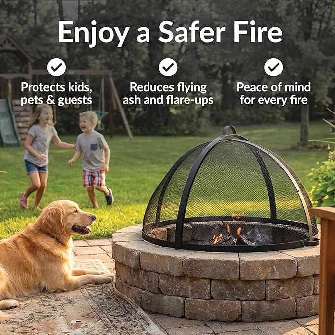 Sunnydaze Round Fire Pit Spark Screen Cover - Easy-Opening Outdoor Fire Pit Screen - Heavy‑Duty Steel Metal Mesh - 40" Diameter