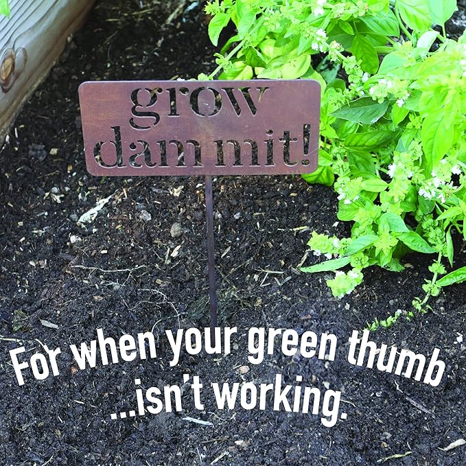 Island Genius Grow Dammit Funny Garden Sign, Unique Outside Gardening Decor Outdoor, Flower Vegetable Garden Accessories, Fun Gardening Gifts for Women Men Mom Gardener Who Love Plants, Alloy Steel