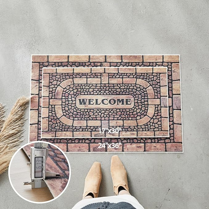 Welcome Mat Front Door Mat Indoor Outside Entrance, Absorbent Heavy Duty Doormat with Non Slip Backing Entryway Rug for Front Back Door, 24x36, Cobble Print